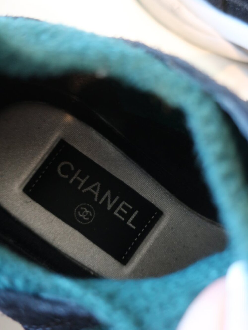 Authentic Womens Chanel Green Black Sport Fashion Tweed Sneaker Shoes 36 US/6 - Picture 11 of 16